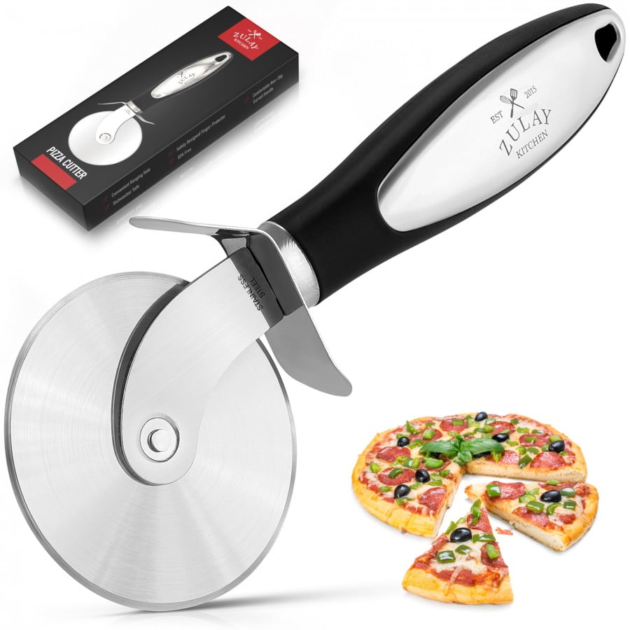 Zulay Kitchen Large Pizza Cutter Wheel - Premium Stainless Steel Pizza Slicer Easy To Clean & Cut Pizza Wheel Super Sharp Non-Slip Handle - Black