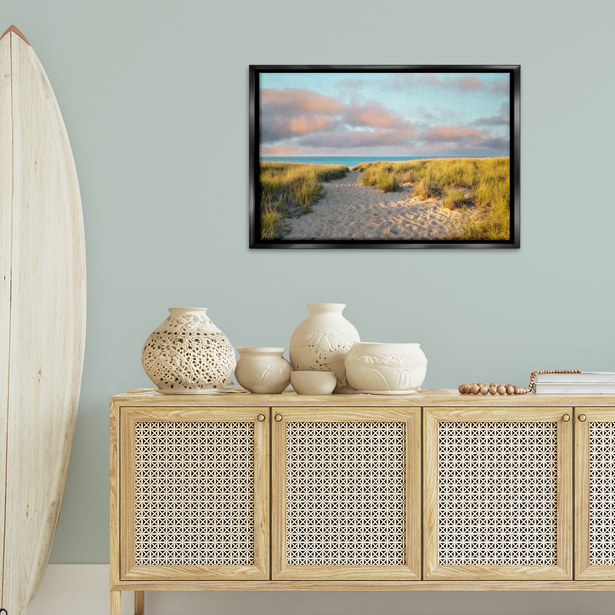 Stupell Industries Beachy Footprints Path Landscape & Nature Photography Black Floater Framed Canvas Art Print Wall Art, 31 x 21