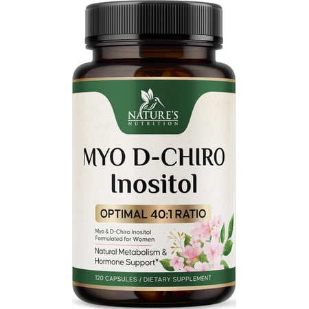 Myo-Inositol 2000mg Per Serving With D-Chiro - Optimal Ratio for Ovarian Support, Vegan Myo & D Chiro Supplement for Women's Natural Balance and Hormone Support, Vitamin B8, Non-GMO - 120 Capsules