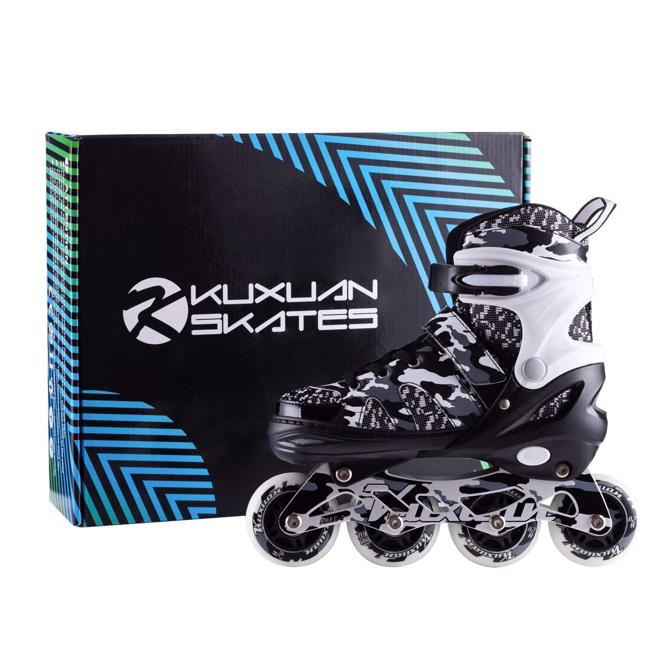 Kuxuan Skates Adjustable Inline Skates for Kids and Youth with Full Light Up Wheels Camo Outdoor Roller Blades Skates for Girls and Boys Beginner - Black Large(3Y-6Y US)