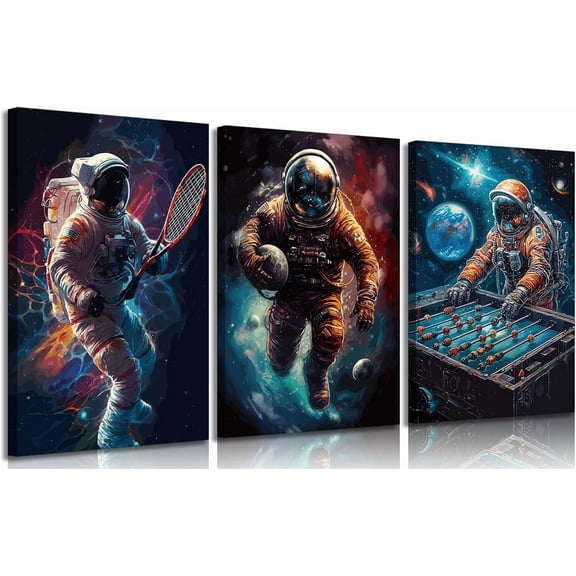 Cool Astronaut Canvas Wall Hieng Universe Space Boy Wall Decor Pictures Funny Whimsical Spaceman Basketball Posters Prints Paintings for Teen Boys Room Living Room Bedroom Decoration