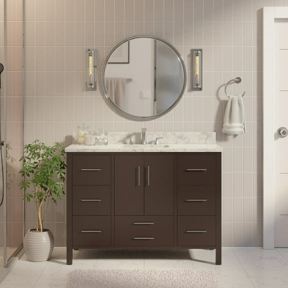 California 48" Bathroom Vanity with Chocolate Cabinet and Carrara Marble Top