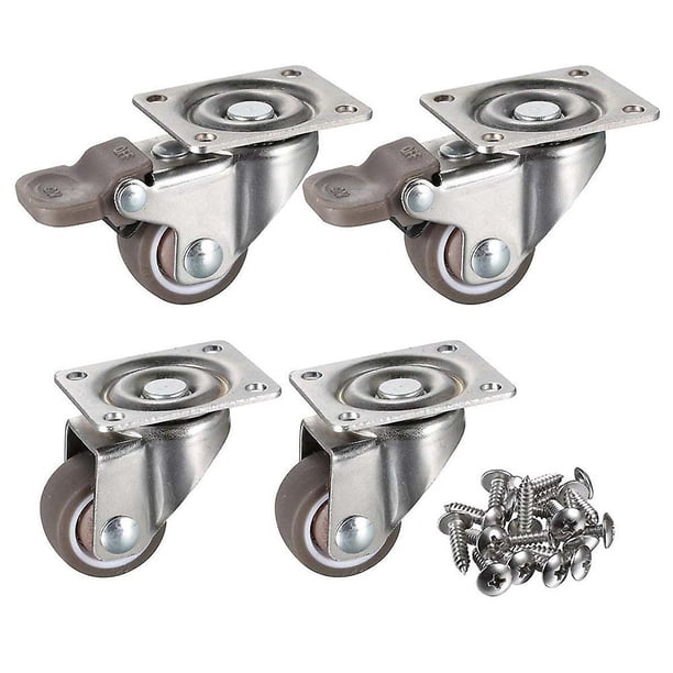 Style 4 Ruedas giratorias de goma suave con ruedas de perfil bajo, placa superior de 360 grados, 100 libras