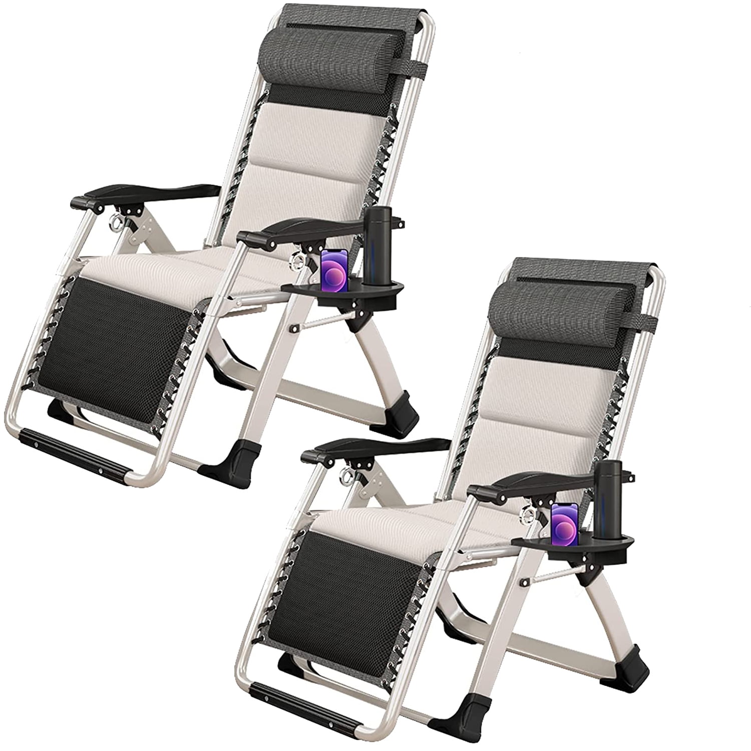 Slsy 2 Pack Zero Gravity Chair, Padded Adjustable Zero Gravity Lounge Chair w/ Pillows and Cup