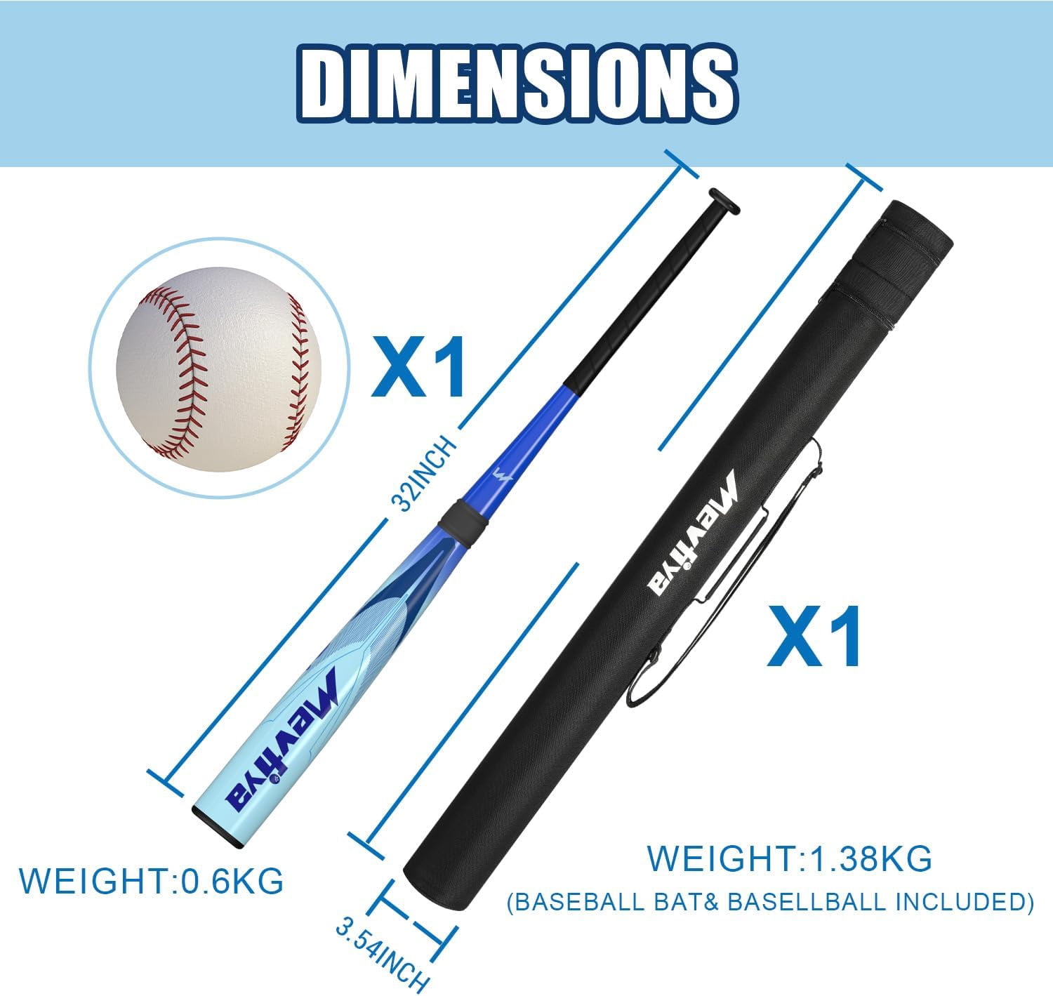 Mevfiya 32 Inch Carbon Composite Youth Baseball Bat, -10 Drop Weight, 2 3/4" Barrel Anti-Vibration Baseball Bat with Baseball and Storage Bag for Teenagers