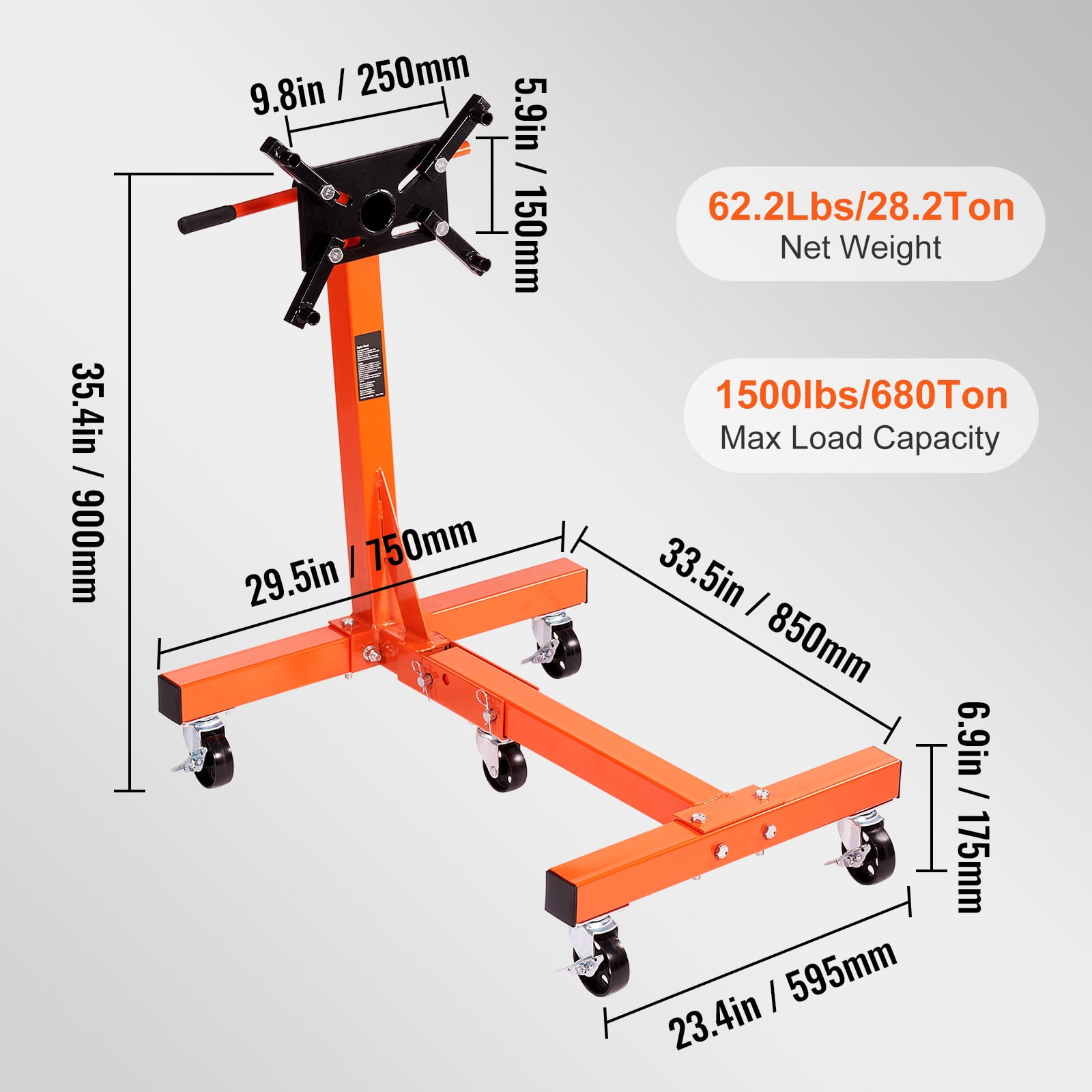 KFFKFF 1500lbs Engine Stand Folding Motor Hoist Dolly w/ Adjustable Mounting Head