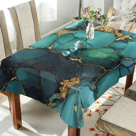 

WOBOGO Gild Dark Green Marbles Square Tablecloth 60×120in Polyester Fabric Tablecloth Washable Dust Resistant Wrinkle Resistant