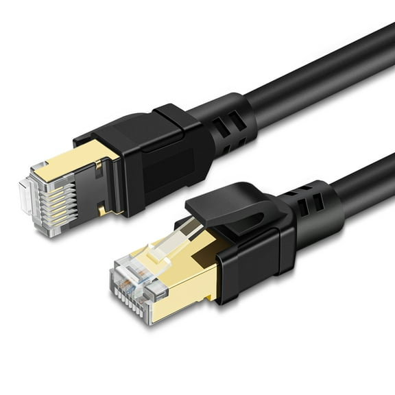 CAT 8 Ethernet Cable 1.5ft High Speed 40 Gbps 2000MHz Black CAT8 Connector LAN Network Gigabit Internet Wire Patch Cord with Professional S/STP Gold Plated Premium Shielded Twisted Pair