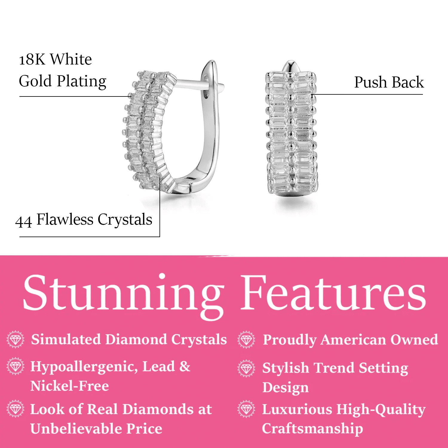 Cate & Chloe Pixie 18k White Gold Plated Women's 17mm Hoop Earrings with Simulated Diamond Crystals