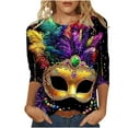 thumbnail image 2 of Women Mardi Gras Tee Shirts Plus Size Masked Graphic Tees 3/4 Sleeve Loose Fitted Tops Comfy Soft Crew Neck Carnival Party Blouse Celebration Outfits, 2 of 6
