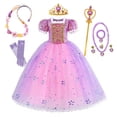 thumbnail image 4 of Disfraz de princesa Rapunzel de Disney para niñas, película Enredados, para cosplay, fiesta de carnaval, cumpleaños, Navidad, 3 a 10 años, 4 of 5