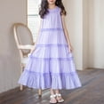 thumbnail image 4 of Tween Girls Casual Solid Neck Tiered Dress Sleeveless Ruffle Long Summer Daily Wear for 4-16Y, 4 of 6