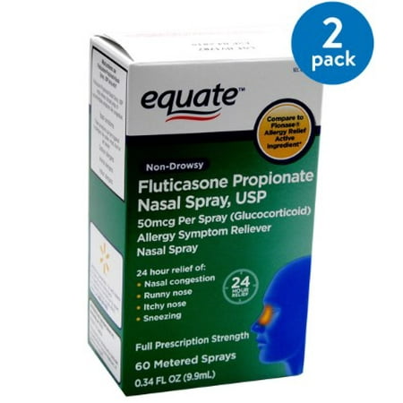 (2 Pack) Equate Non-Drowsy Fluticasone Propionate Nasal Spray, 60 Ct, 0.34 (Best Nasal Spray For Stuffy Nose)