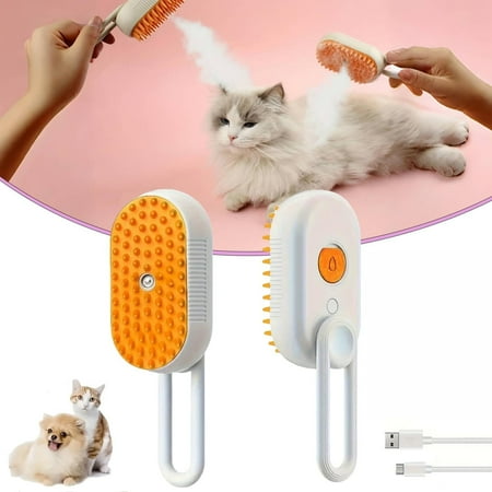 COM1950s Steam Brush for Cats Upgraded 3 in 1 Cat Steam Brush for Shedding Pet Steam Brush Usb Rechargeable Steam Brush for Cats Dogs Hair Removal Cleaning and Massaging Grooming Brush (Coffee)