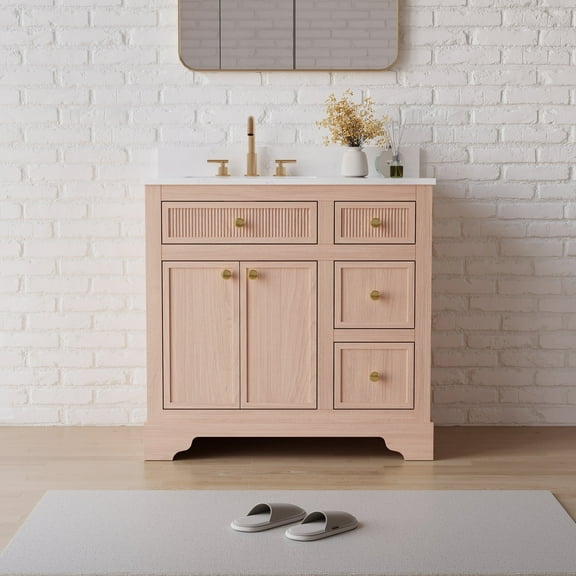 ANGELES HOME 36" Bathroom Vanity with Single Sink Combo, Modern Undermount Bathroom Sink Cabinet with 3 Drawers and a Tip-Out Drawer, Freestanding Bathroom Vanities, Soft Closing, Solid Wood