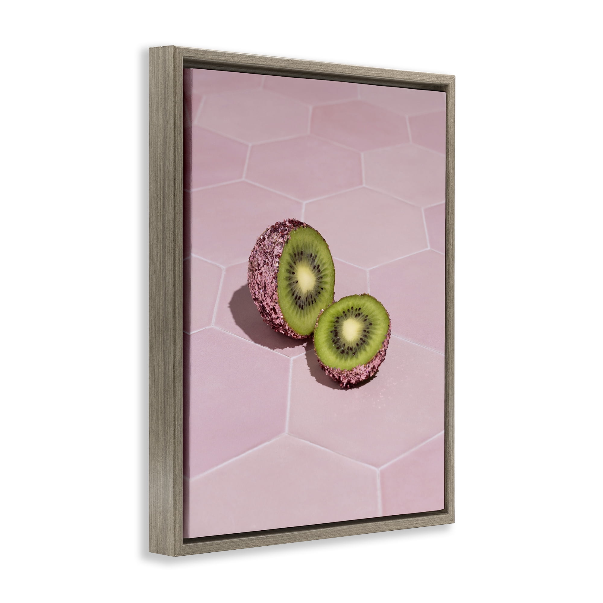 Stupell Industries Pink Glimmer Kiwi Brown Framed Floater Canvas Wall Art, design by LISH Creative
