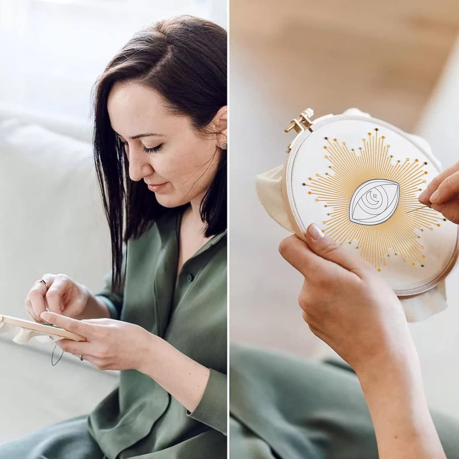 Evil Eye Embroidery Starter Kit for Beginners with Pattern and Instructions Includes Embroidery Cloth Hoops Threads and Needles