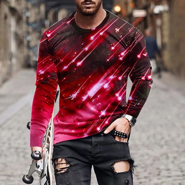 Haoxianjian Chemises pour Hommes T-Shirts Surdimensionnés pour Hommes Mode Décontractée Impression Col Rond T-Shirt à Enfiler Manches Courtes Hauts Amples Légers à Manches Longues pour Hommes