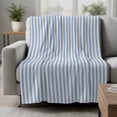 thumbnail image 2 of Blue Striped Blanket Soft Cozy Warm Throw Blanket for Couch, Plush Fuzzy Flannel Fleece Blankets for Sofa, Modern Simple Farmhouse Beige Vintage Bed Blankets Lightweight Gifts for Women, 32"x48", 2 of 9