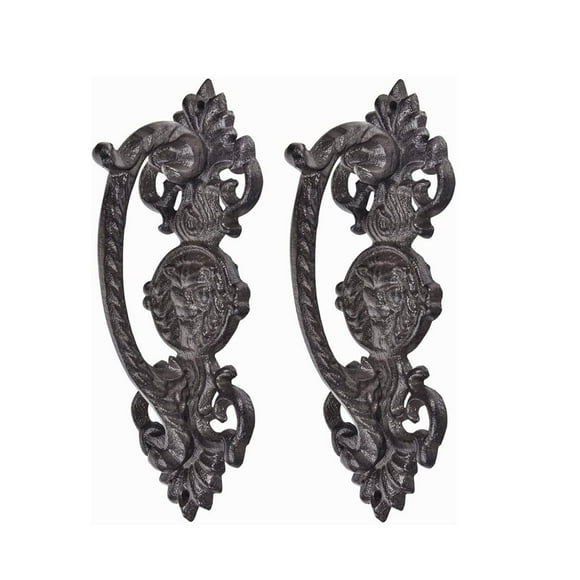 Sungmor 2 Pcs Poignées de Portail en Fonte Solides et Robustes, Poignées de Porte de Grange Robustes de 8,7 Pouces de Long, Jolies Poignées Décoratives pour Porte Coulissante de Ferme Rustique