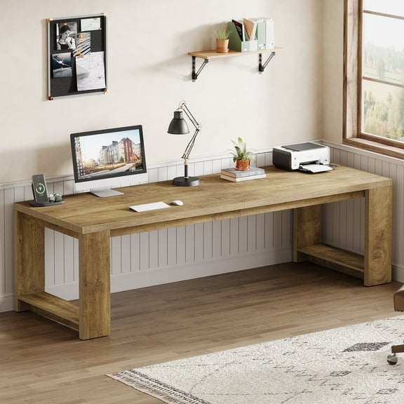 Tribesigns Two Person Desk, 86.61-Inch Extra Long Desk, Double Computer Writing Table, Natural Wood Grain