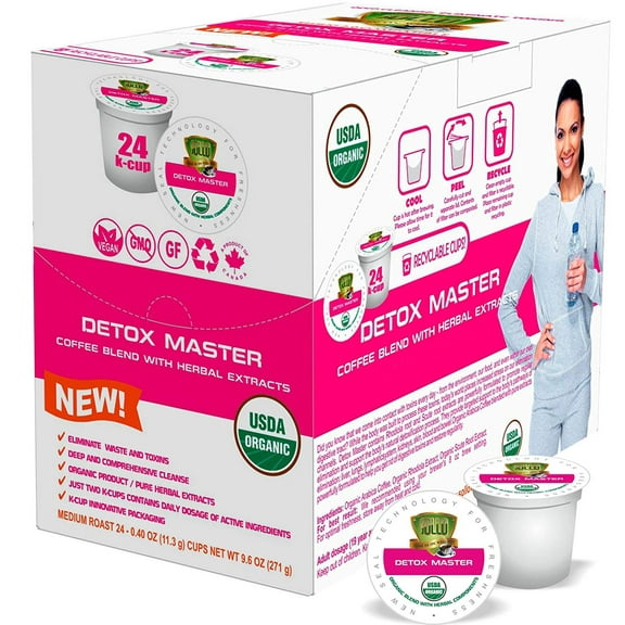 Sollo Detox Coffee Pods, Medium Roast, Compatible w/ K-Cup Brewers, 24 Ct