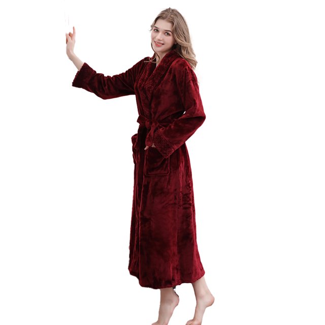 Fjuchai Robe en Peluche pour Femmes Peignoir Long en Polaire Chaud - Robe de Maison d'Hiver Douce et Confortable M-3TG