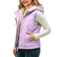 thumbnail image 2 of BCSIOAOI Toddler Girls Puffer Vest,Fleece Lined Full Zip Hooded Sleeveless Warm Vest with Pockets Purple 1-2t, 2 of 8