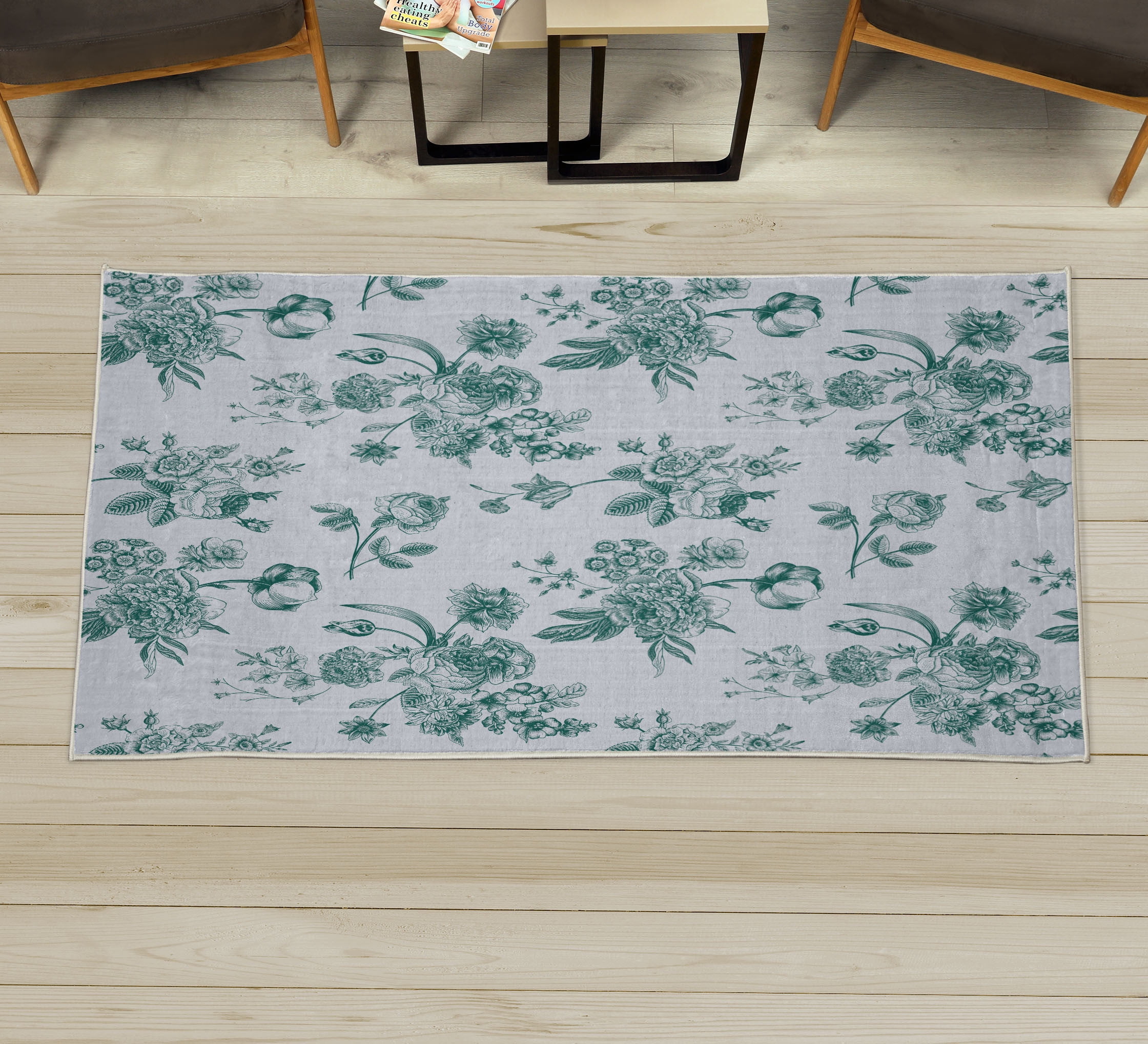 Botanical Decorative Rug, Vintage Floral Pattern Victorian Classic ...