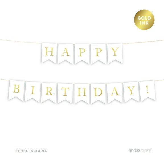 Happy Birthday! Gold Ink Pennant Party Banner