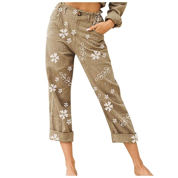 asdoklhq Womens Plus Capris,Women's Printing Straight Leg All-Match Casual Pants 7-Point Pants Plus Size