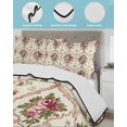 thumbnail image 4 of Quilts Twin Size, Vintage Pink Red Floral Soft Comforter Bedding Set for Bed, Farmhouse Flower Green Leaf Lightweight Quilted Bedspread with Pillow Cover(2 Pieces) for All Season, 68x86 Inch, 4 of 6