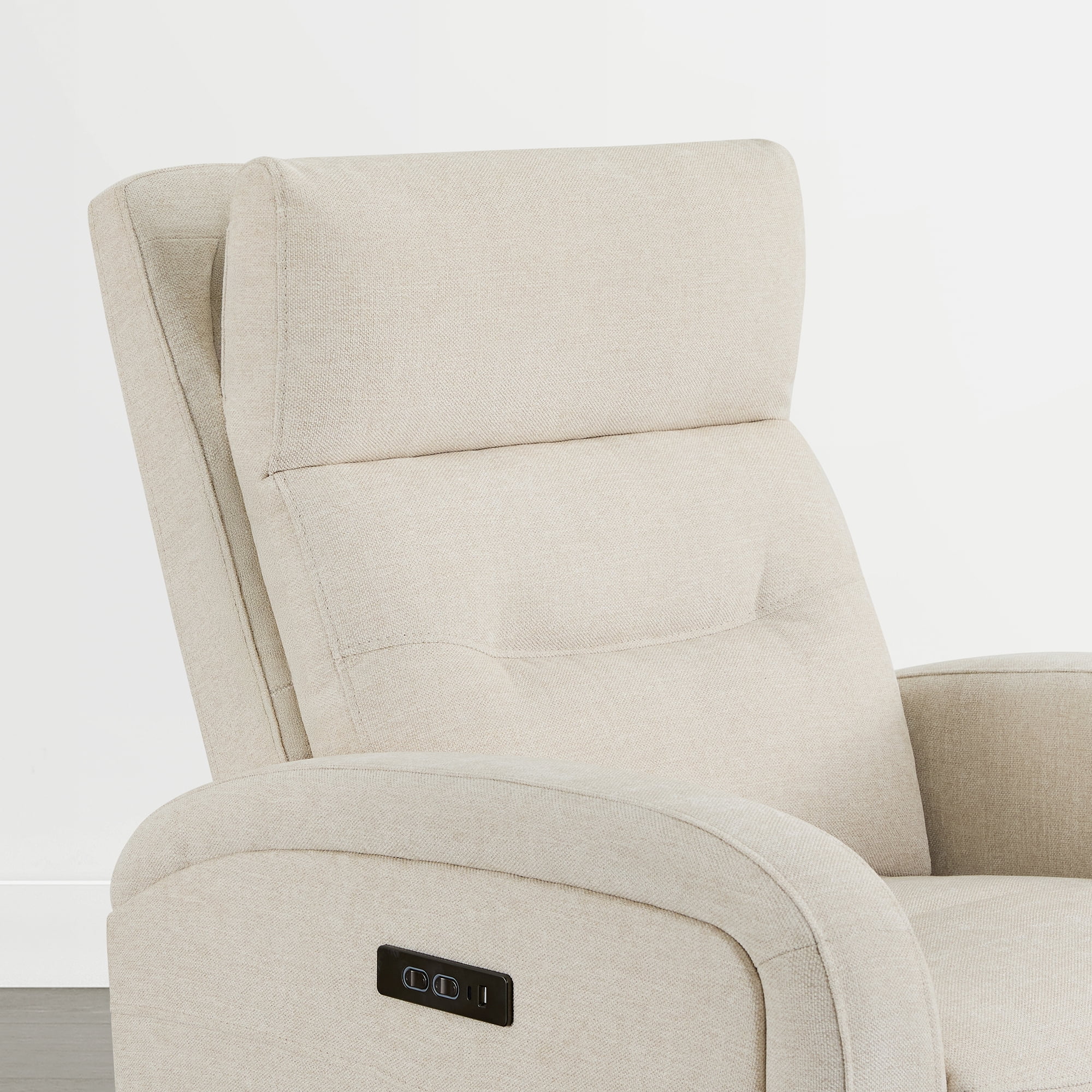 Spruce & SpringPower Swivel Glider Recliner with USB Charging for Home Theater, Linen-Power Headrest