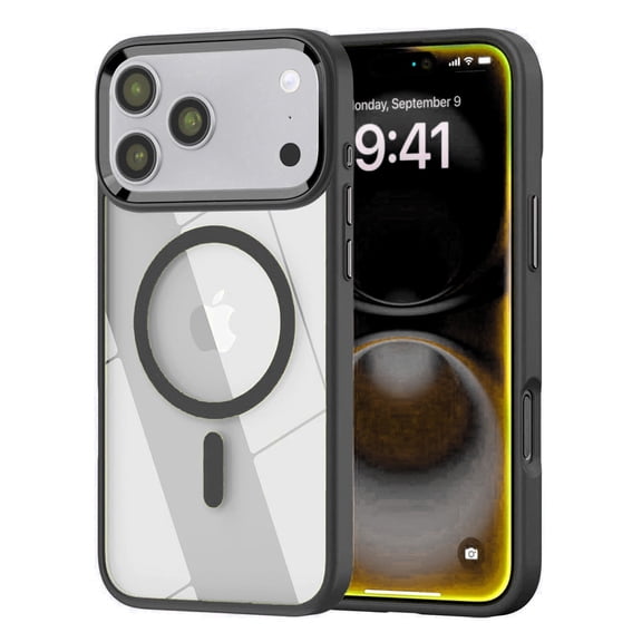 Glossy Transparent Magnetic Protective Case for iPhone 17 Pro Max - Black