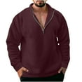 thumbnail image 3 of Momasggi Mens Quarter Zip Sweatshirt Casual Long Sleeve Stand Collar Pullover Tops Fashion Solid Color Sweatshirts Wine 3XL, 3 of 7
