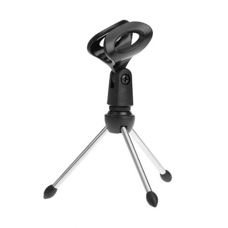 Desktop Mic Microphone Tripod Stand Holder Bracket with Rubber Cap Foldable Portable