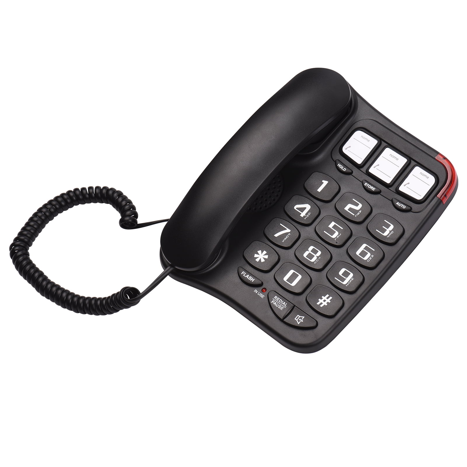 Black Corded Phone with Big Button Desk Landline Phone Wall Mountable  Telephone Support Hands-Free/Redial/Flash/Speed Dial/Ring Control for  Elderly 