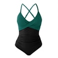 thumbnail image 4 of NMMUED Women's One Piece Swimsuits Tummy Control Ruched Push Up Bathing Suit Tie Back Slimming Swimwear Dark Green L, 4 of 4