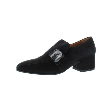 Aquatalia Womens Loreen Suede Square Toe Loafer Heels Black 7.5 Medium (B,M)