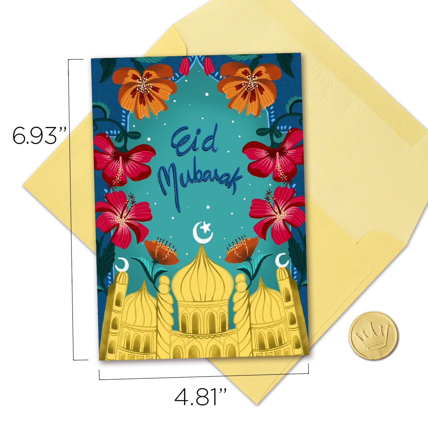 Hallmark Business Bulk Eid Mubarak Appreciation Cards (Bright Flowers & Gold), 25 Pack
