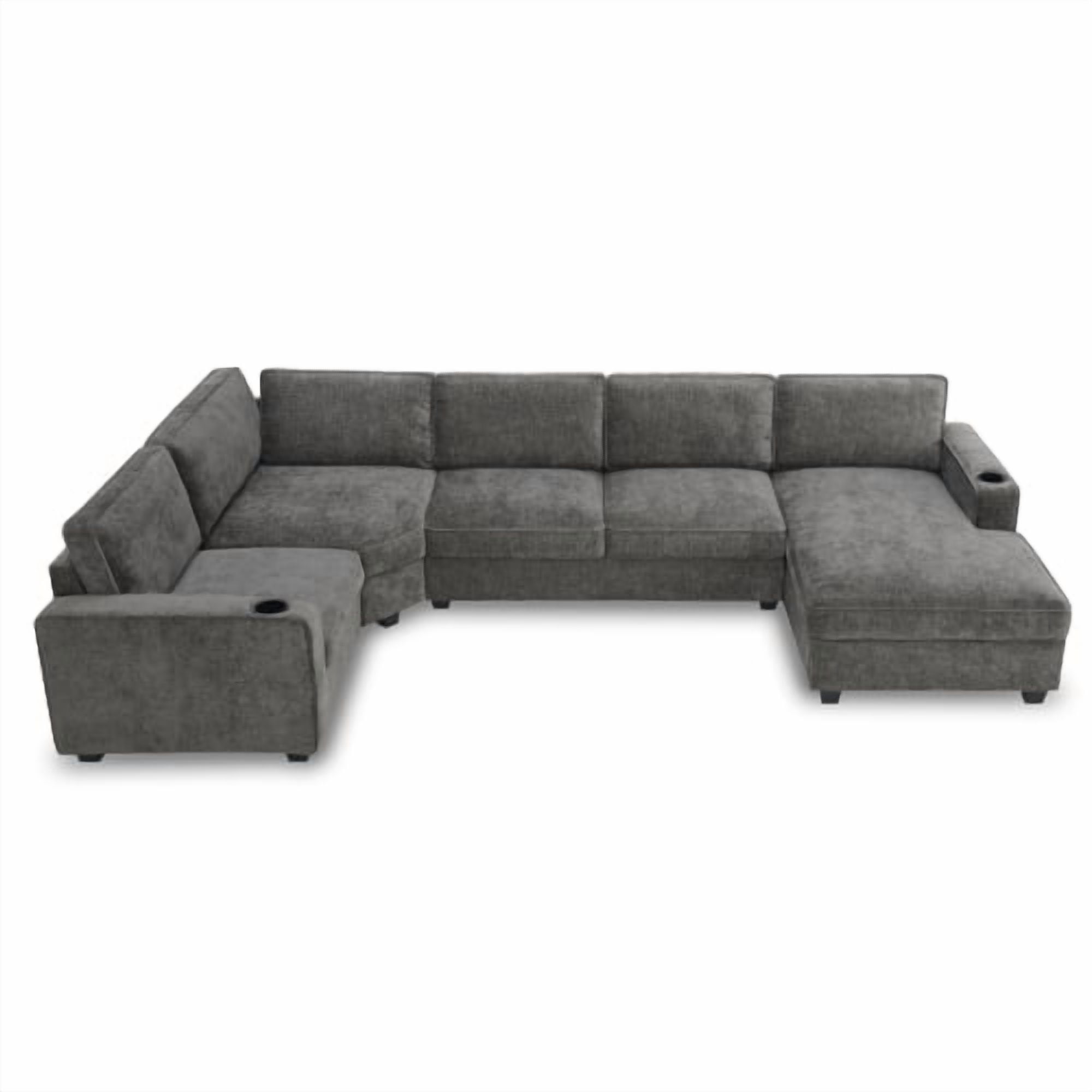 117.5" U-Shaped Chenille Sectional Sofa, 6-Seat Corner Couch Set with Cup Holders & Oversized Chaise Lounge, Irregular Corner Design for Living Room & Apartment, Gray