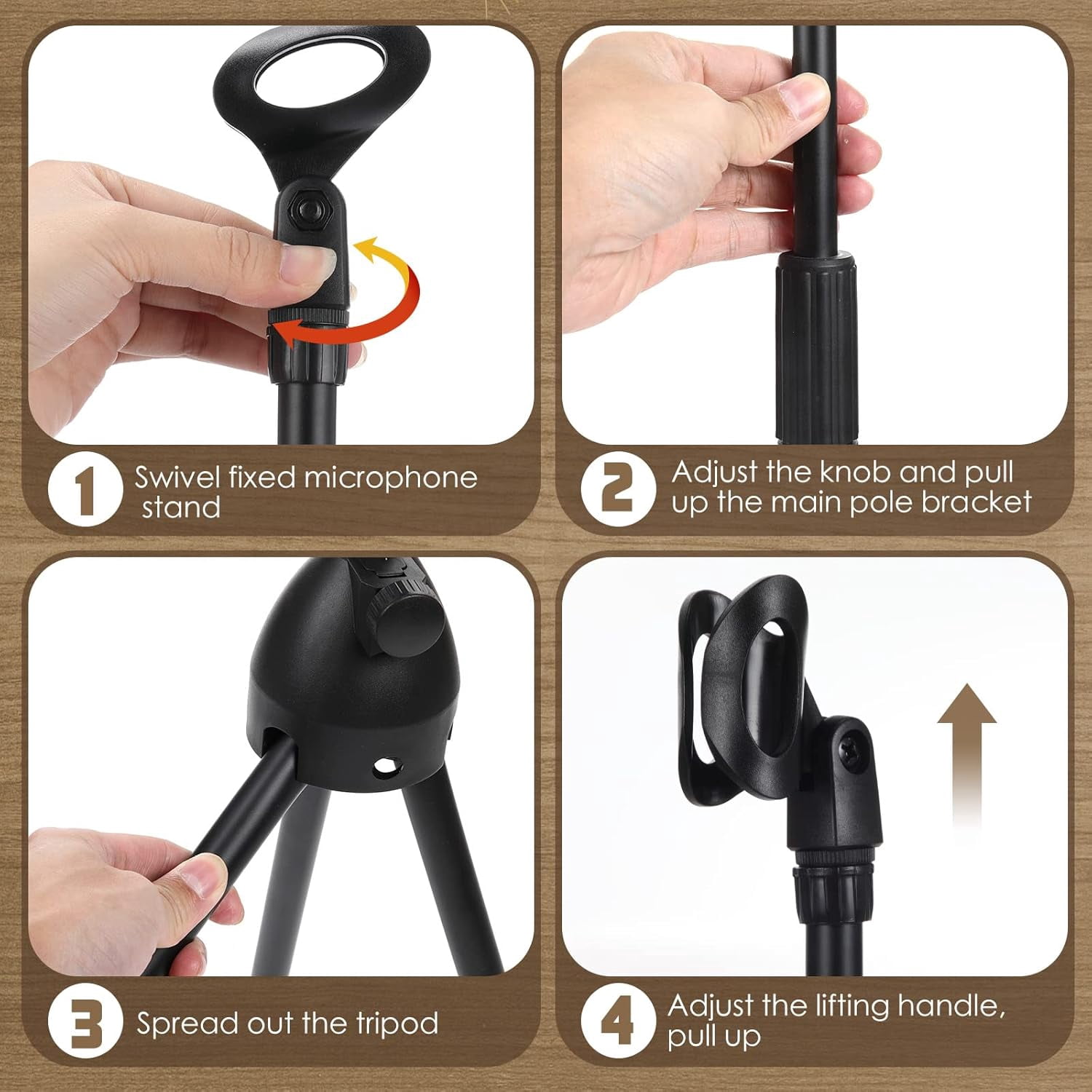 2 Pack Adjustable Height Microphone Tripod Stand, 30-60 Inch  Floor Mic Holder for Karaoke Live Stream Stage Singing