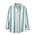 thumbnail image 2 of QIPOPIQ Shirts for Men Turndown Long Sleeve Winter Single Side Pocket Striped Shirt Top Clearance Green L, 2 of 9