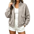 thumbnail image 4 of Aezemi Women Full Zip Oversized Sweatshirt with Cargo Pockets Mock Neck Zip up Fashion Loose Fit Fall Winter Outerwear Coat Casual Trendy Long Sleeve No Hood Sweatshirt for Women XXL, 4 of 6