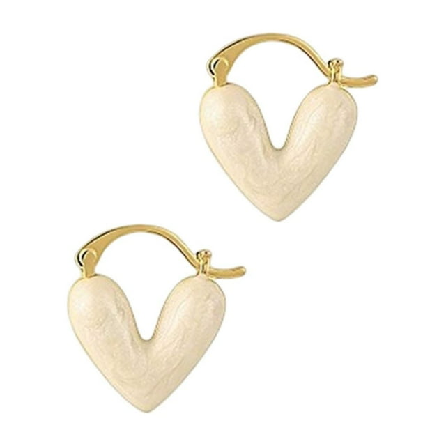 Pendientes con forma de corazón para niñas, delicados pendientes colgantes, joyas esenciales para usar Blanco