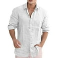 thumbnail image 1 of Camisas Para Hombre Camisa de manga larga con bolsillo de solapa de color sólido suelto informal para hombre (White, L), 1 of 6