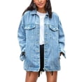 thumbnail image 1 of Omoone Women'S Oversized Mid Long Denim Jacket Jean Biker Coat(0199-Denim Blue-Xl), 1 of 4