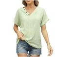 thumbnail image 2 of Blczomt Plain Tops Women Short Sleeve Summer Shirts Casual Green V Neck Dressy Blouses for Women Plus Size, 2 of 8