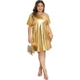 thumbnail image 3 of DARING DIVA Women's Plus Metallic Off the Shoulder Party Clubwear Dress 4X Gold, 3 of 6