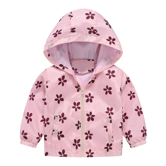 Kids Outerwear Coats Toddler Boys Girls Cartoon Prints Casual Light Coat Hooded Jacket Windproof Zipper Outwear